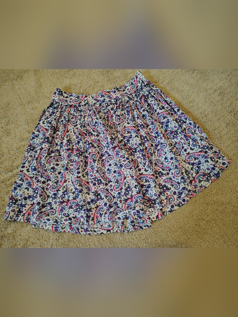 Arizona Jeans Co. Boho Beachy Paisley Print Flowy Mini Skirt Elastic Waist Sz XS